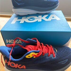 Hoka One One Kids Blue and Redish Orange Sneakers